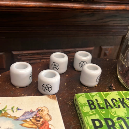 Candle holder, white pentacle ￼