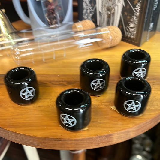 Candle holder, small, black pentacle